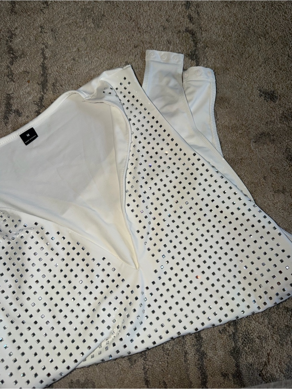 SHEIN White Studded Deep V Bodysuit